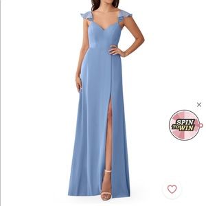 Dusty blue Azazie bridesmaid dress
